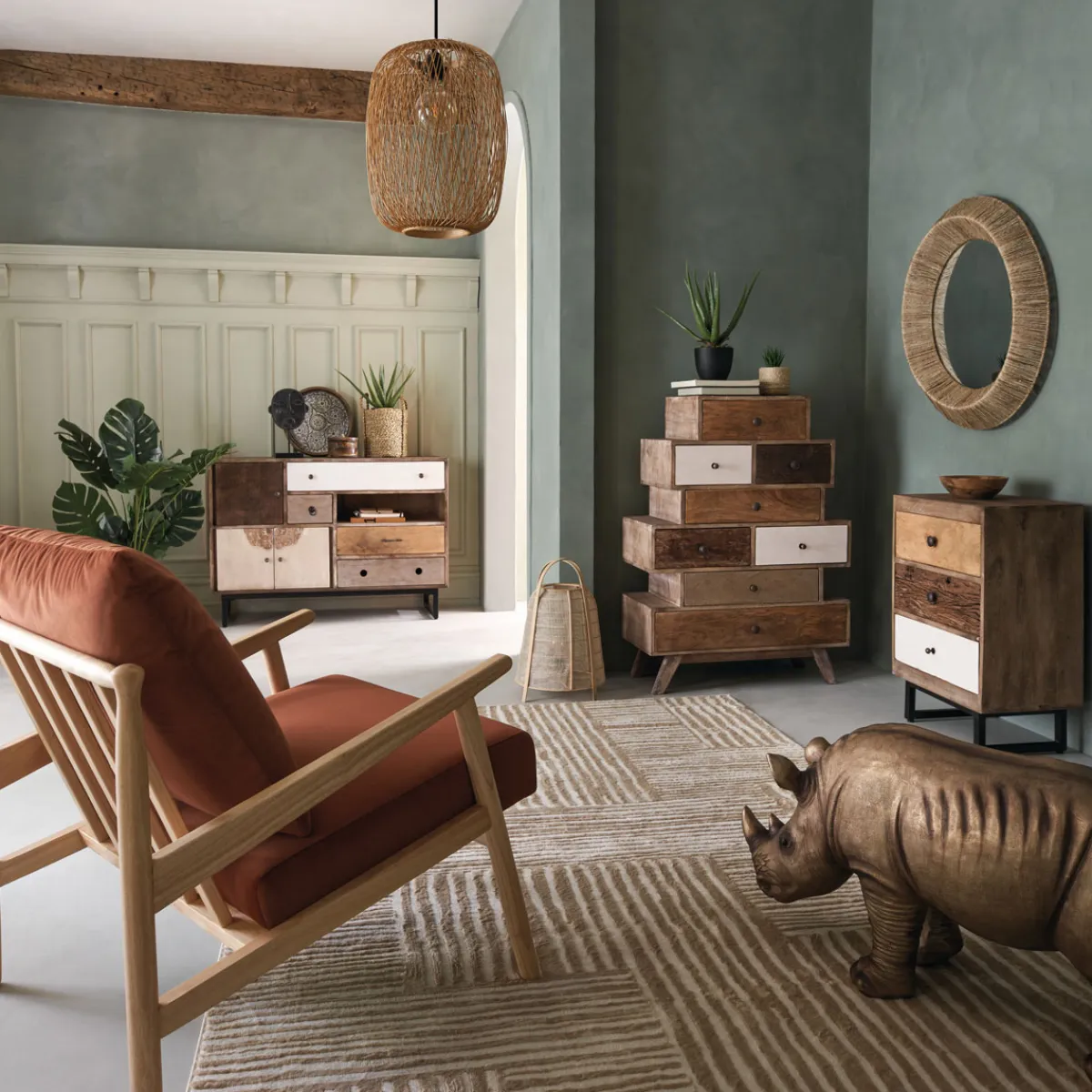 atmosphera Aparadores Y Consolas|Estilo Étnico>Aparador 4 Cajones Y 2 Puertas 115x40x80