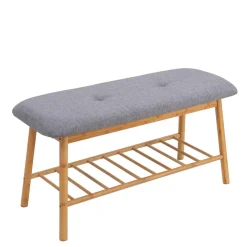 5five Zapateros>Banco gris con zapatero de bambú