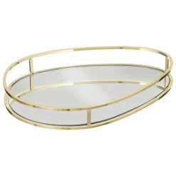 Accesorios|Estilo Contemporaneo>Bandeja de metal y vidrio dorado LILY