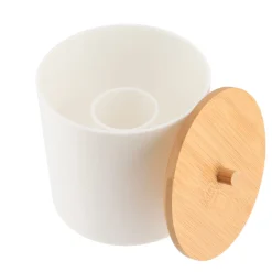 Accesorios De Lavabo>Bote Blanco Con Tapa De Bambú