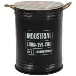 atmosphera Accesorios|Estilo Industrial>Bote Negro Con Tapa 39.9x51.7Cm