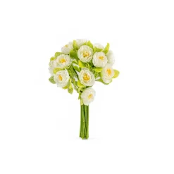 Plantas Y Flores Artificiales>Bouquet Con 15 Camelias Blancas 23Cm