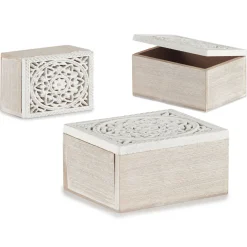 Accesorios|Estilo Étnico>Caja Decorativa Madera Blanca 11x16x8Cm