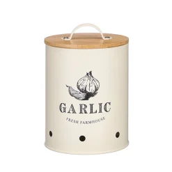 Cajas Y Frascos>Caja para ajos crema metálica con tapa de bambú