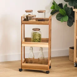 5five Carros De Soporte>Carr de cocina de madera de acacia con 3 niveles
