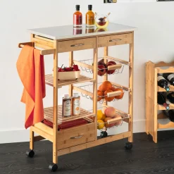 5five Carros De Soporte>Carrito auxiliar de bambú con 3 cajones