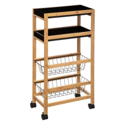 5five Carros De Soporte>Carrito multiusos de bambú c/2 bandejas y 2 cestas