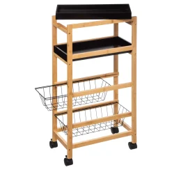 5five Carros De Soporte>Carrito multiusos de bambú c/2 bandejas y 2 cestas
