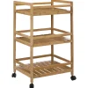 Carros De Soporte>Carrito multiusos marón de bambú con 3 baldas