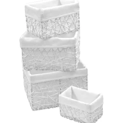 Cestas De Almacenamiento>Cesta de baño blanca forrada con tejido 15x19cm