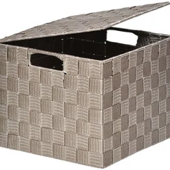 Cestas De Almacenamiento>Cesta de baño gris pardo con tapa 24x24cm