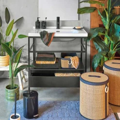 Cestas Para La Ropa Sucia>Cesta para colada con tapa y asa de madera 48cm