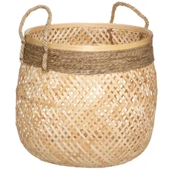 atmosphera Cestas Y Baúles>Cesta redonda beige de bambú 34x37cm