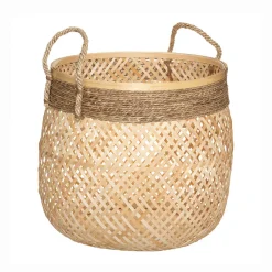 atmosphera Cestas Y Baúles>Cesta redonda beige de bambú 30x34cm
