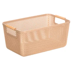 Cestas Y Palanganas>Cesto beige con asa de bambú 32x20.5cm