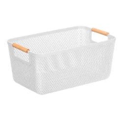 Cestas Y Palanganas>Cesto blanco con asa de bambú 36x22cm