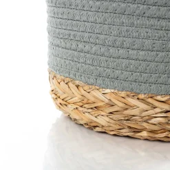 Cestas De Almacenamiento>Cesto de baño verde caqui y natural 22x30cm