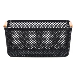 Cestas Y Palanganas>Cesto negro con asa de bambú 36x22cm