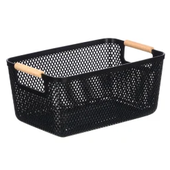 Cestas Y Palanganas>Cesto negro con asa de bambú 32x20.5cm