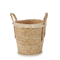 Cestas Y Baúles>Cesto redondo paja beige con pelo 35cm