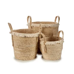 Cestas Y Baúles>Cesto redondo paja beige con pelo 35cm