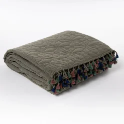 atmosphera Edredones Y Colchas>Colcha STONEWASHED verde con flecos 220x240cm