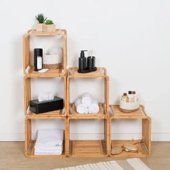 Muebles Con Lavabo Y Auxiliares>Cubo de bambú beige 33x33cm