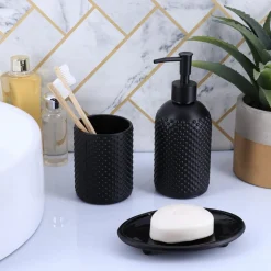 Accesorios De Lavabo>Dispensador de jabón líquido de vidrio negro 410ml