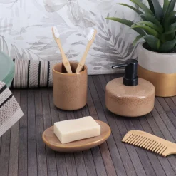 Accesorios De Lavabo>Dispensador jabón líquido de cerámica gris pardo