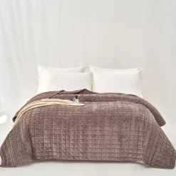 hôma Edredones Y Colchas>Edredón SEATTLE gris pardo de terciopelo 220x240cm