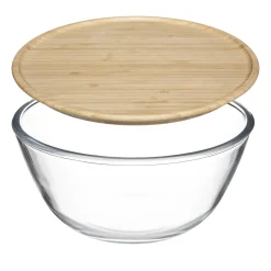 Cuencos, Fuentes Y Ensaladeras>Ensaladera de vidrio 2.5L con tapa bambú
