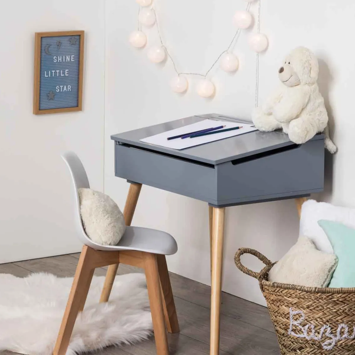 Niños atmosphera4kids Mobiliario>Escritorio Gris Con Almacenaje