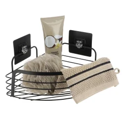 Accesorios De Baño>Estante De Baño Esquinero Metálico Con Adhesivo