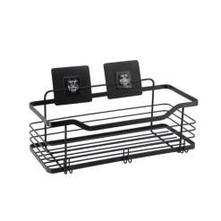 Accesorios De Baño>Estante De Baño Negro Metálico Con Adhesivo