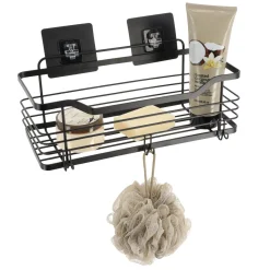 Accesorios De Baño>Estante De Baño Negro Metálico Con Adhesivo