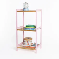Niños Mobiliario>Estantería con 3 baldas rosa de bambú 70cm