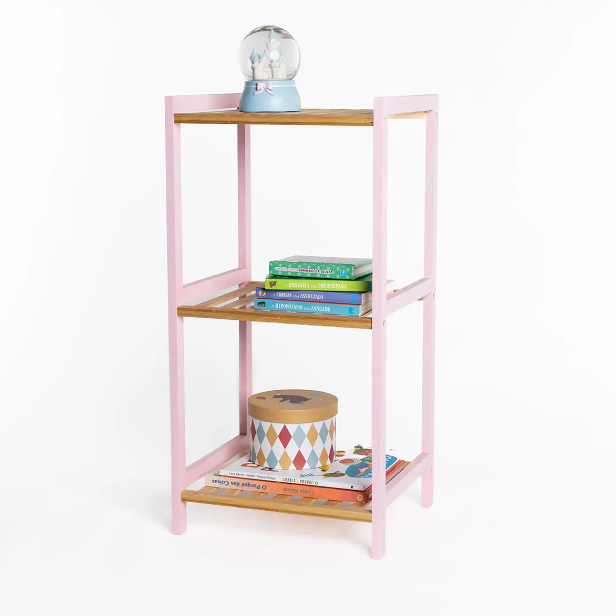 Niños Mobiliario>Estantería con 3 baldas rosa de bambú 70cm