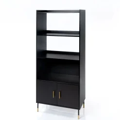 atmosphera Estantes Y Cómodas|Estilo Industrial>Estantería TEDY negro 2 puertas mdf e metal 170cm