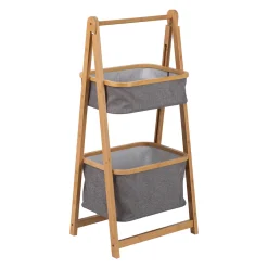 Muebles Con Lavabo Y Auxiliares>Estanteria de bambú con 2 cestas