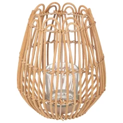 atmosphera Portavelas Y Candelabros>Farol Caravane Beige De Ratán 18x22Cm