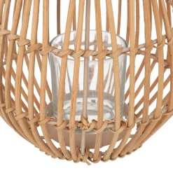 atmosphera Portavelas Y Candelabros>Farol Caravane Beige De Ratán 18x22Cm