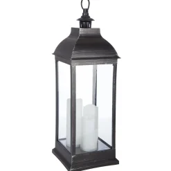 atmosphera Farolillos>Farol De Metal Negro 3 Velas Led Antique