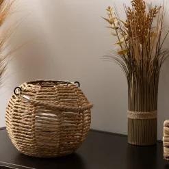 atmosphera Farolillos|Estilo Oriental>Farol De Rafia Beige Con Portavelas De Vidrio Maty