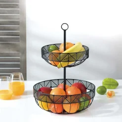 5five Fruteros>Frutero Metálico Negro 2 Niveles 42Cm