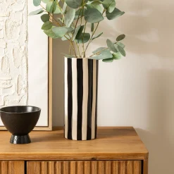 atmosphera Jarrones Y Vasos|Estilo Contemporaneo>Jarrón De Cerámica A Rayas Edric 30cm