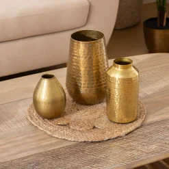 atmosphera Jarrones Y Vasos|Estilo Étnico>Jarrón OASIS dorado de metal 23Cm