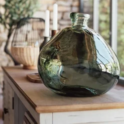 atmosphera Jarrones Y Vasos|Estilo Industrial>Jarrón Uly Verde Caqui De Vidrio Reciclado 33cm