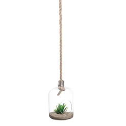 Plantas Y Flores Artificiales>Jarrón vidrio colgante con planta artificial 27cm