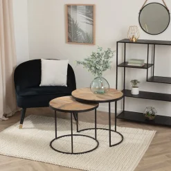 atmosphera Mesas Bajas Y Auxiliares|Estilo Industrial>Juego 2 Mesas Auxiliares De Madera 51Cm