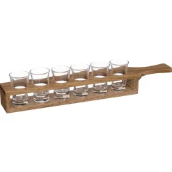 Accesorios De Bar>Juego 6 Vasos De Vidrio Con Soporte De Madera
